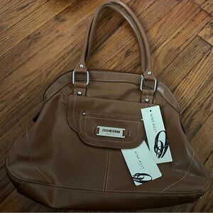 Nine West Brown Leather Shoulder Bag with Metallic Hardware